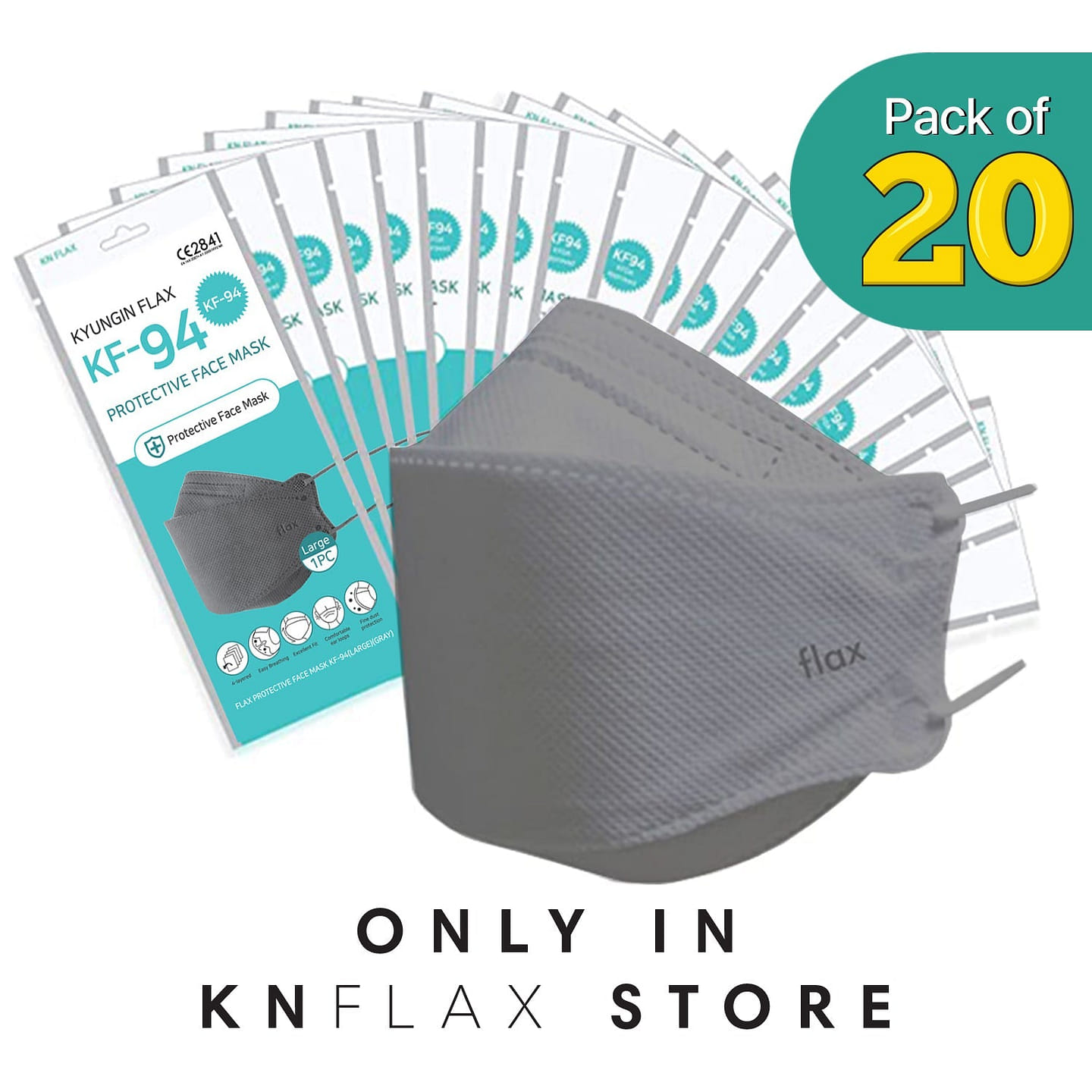[20PCS] KN Flax KF94 Gray Mask Made in Korea | FDA Registered 20 each