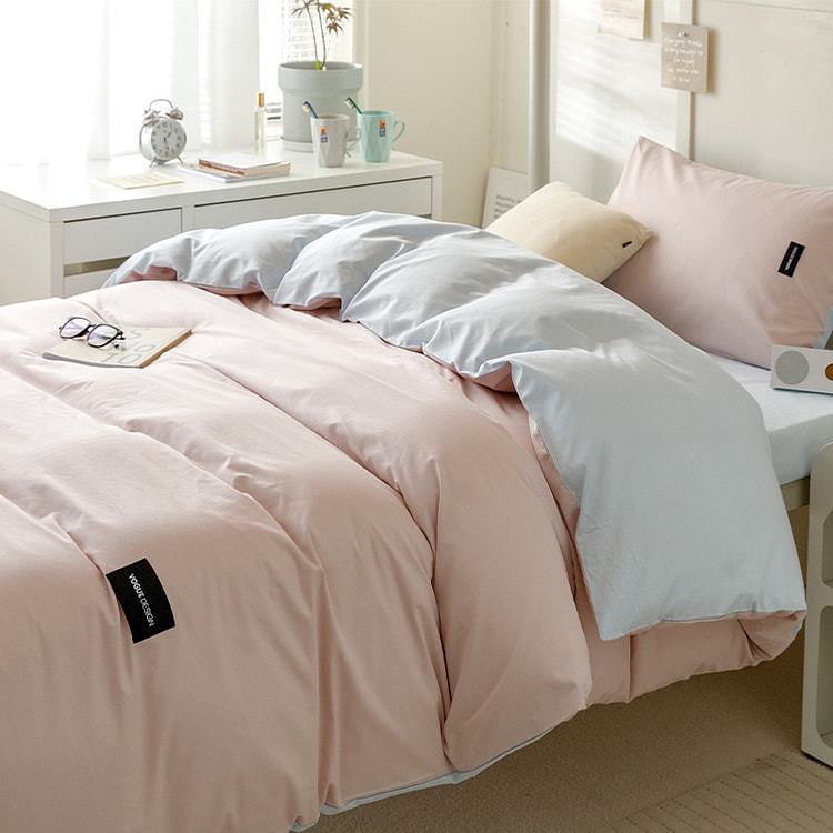 Solid Cotton Bedding Set Pink+Sky Blue Large 1 each
