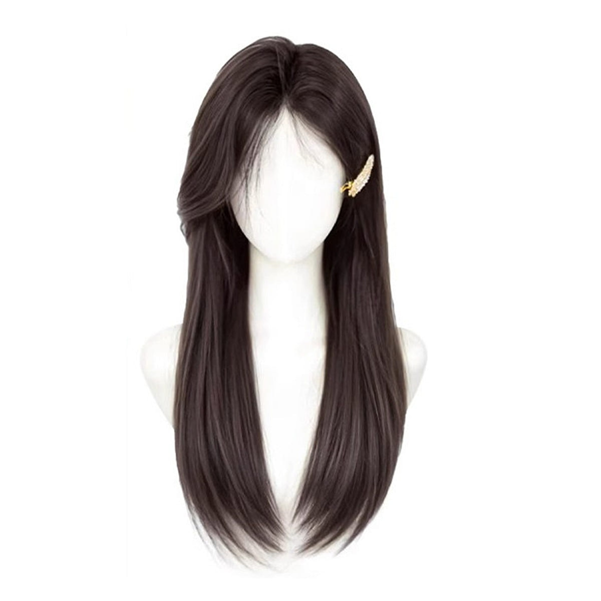 Human Hair No-Net Wig,Black Brown,Face Fringe 1 each