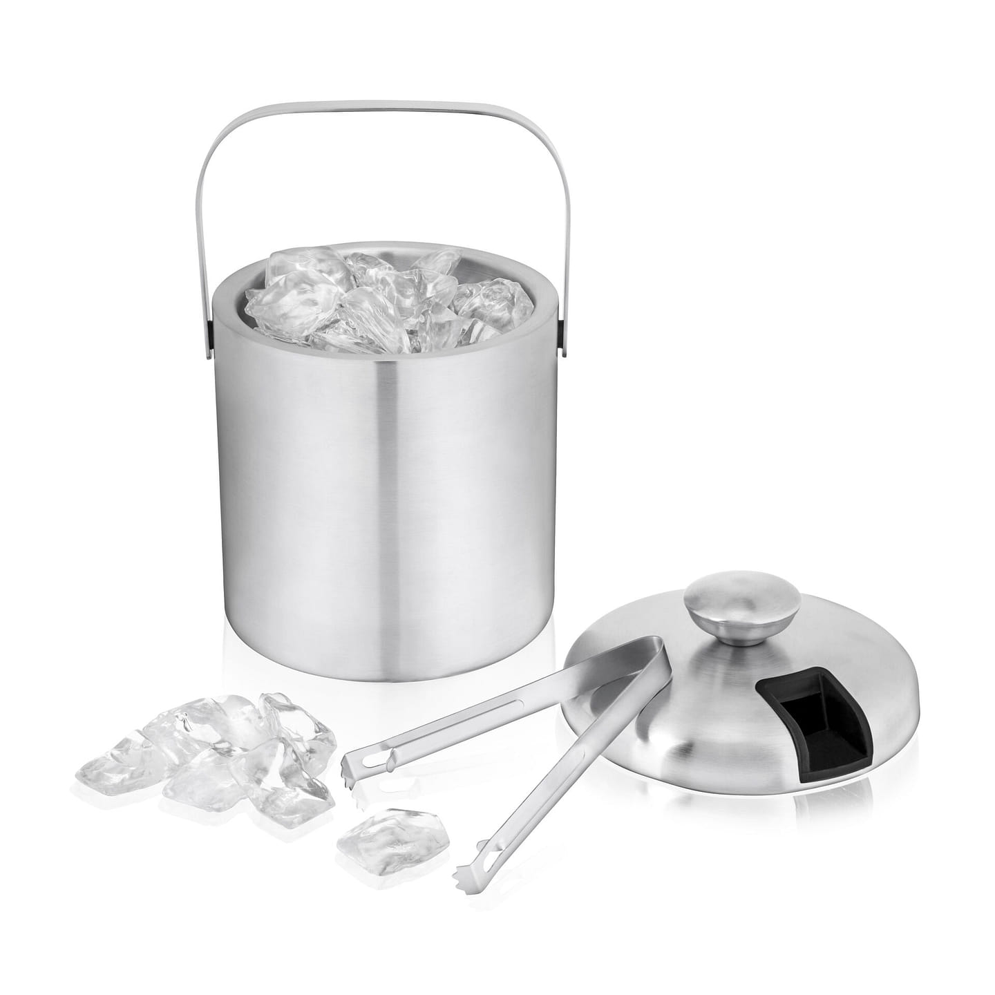 True Stainless Steel Ice Bucket with Tongs, Double Walled Insulated Bar Essential with Built-In Tong Holder Lid 1 each