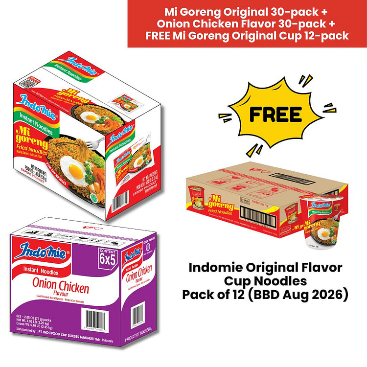 Indomie Fried + Onion Chicken + Original Cup 3 box