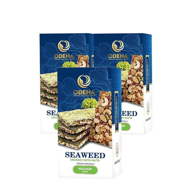 Seaweed Crunch with Nuts - Wasabi 12oz, 18 Bars.