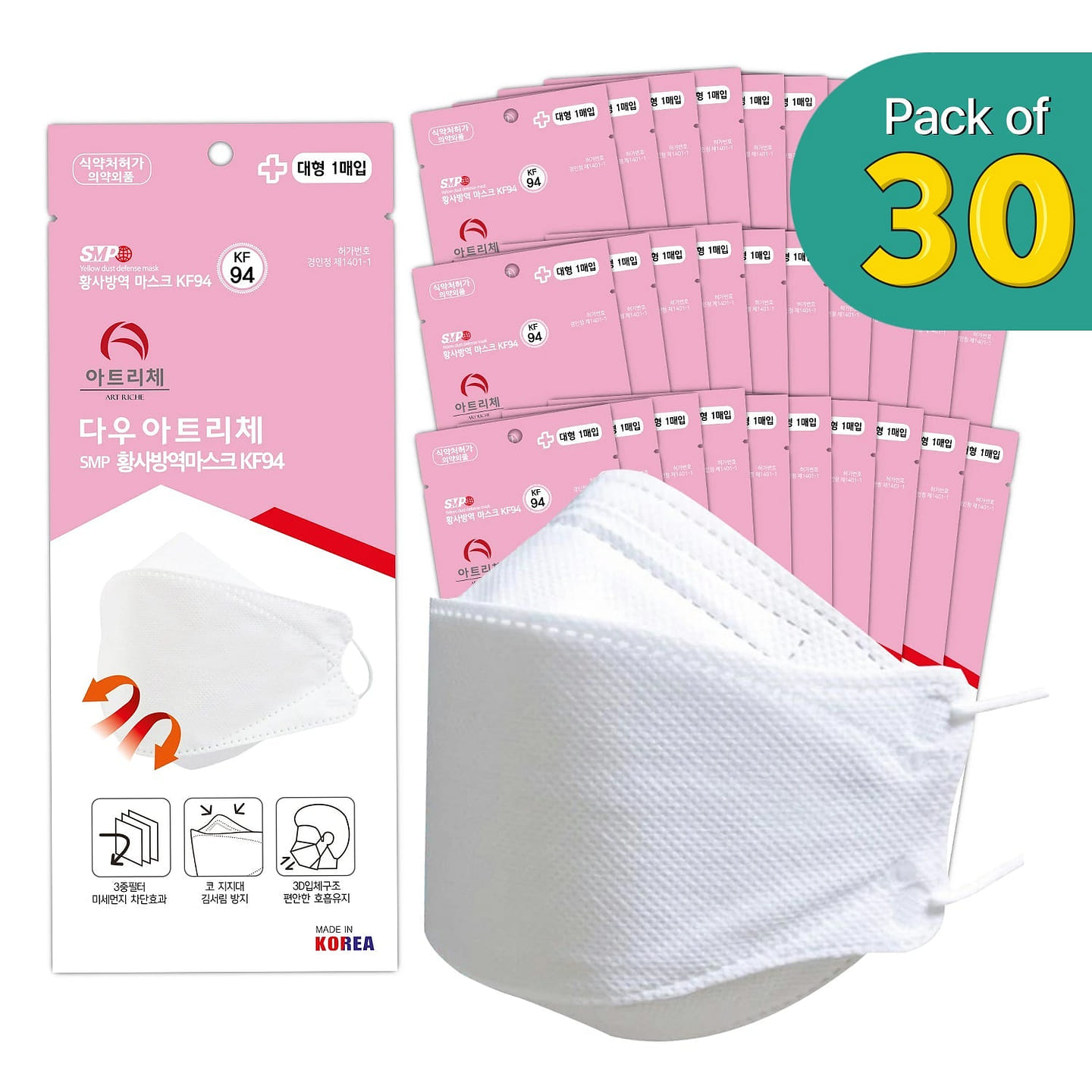 [30PCS] KF94 Protective Mask for Adult | Made in Korea 30pcs 4 lb