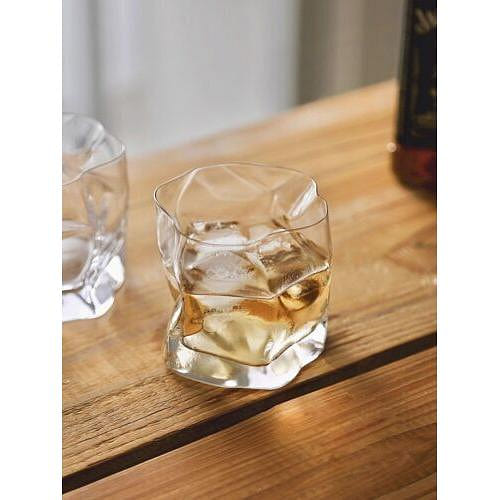 COM Art Design Crumple Whiskey Tumbler Glass Irregular Folds Verre Vodka Cups 1 each