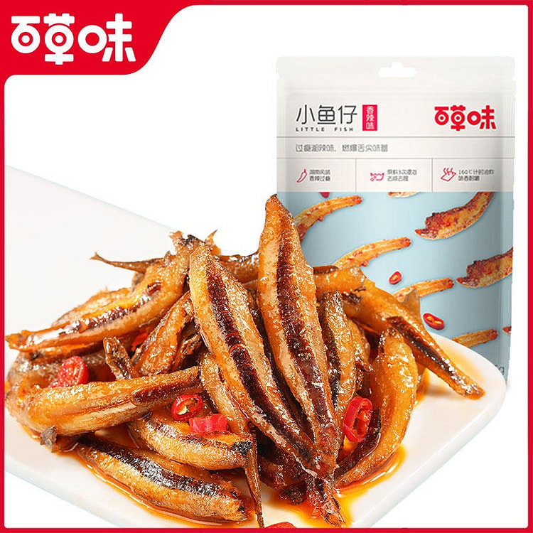 百草味 香辣小鱼仔 辣味小零食1袋 100 克