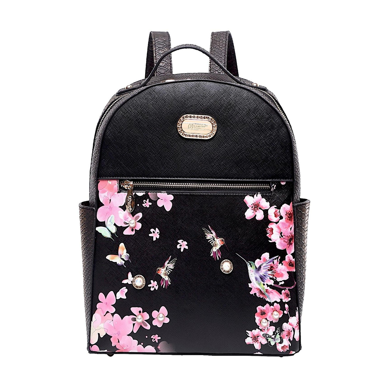 Hummingbird Crystal Laced Vegan Backpack + Wallet [KPB9558+KPC8828-BK] 1 each