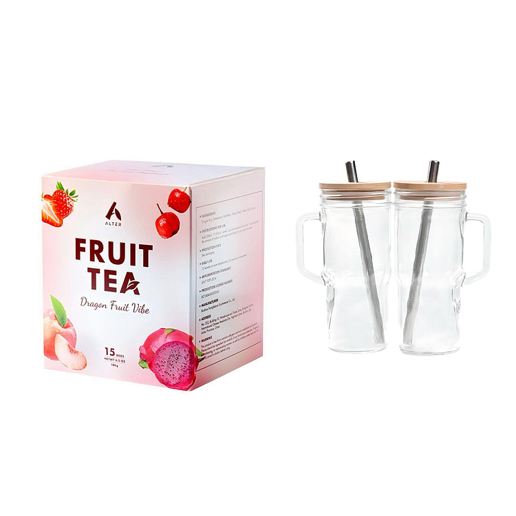 Dragon Fruit &  Peach Tea+24oz Glasses Tumbler*2