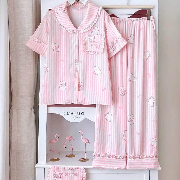Premium Latin Silk Pajamas Pink Pattern SSLP Set 1 count