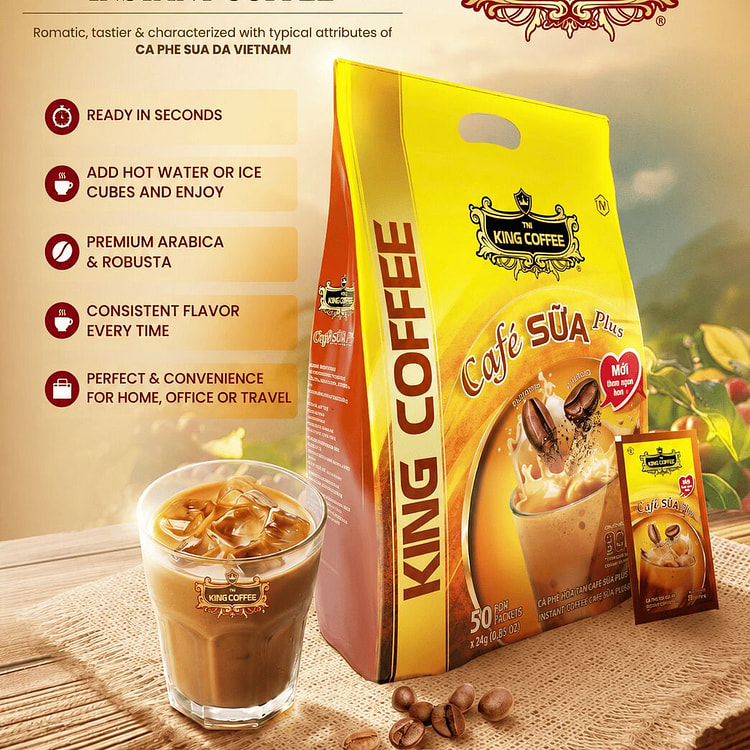 King Coffee Instant Iced Milk Coffee Cafe Sua 50 count