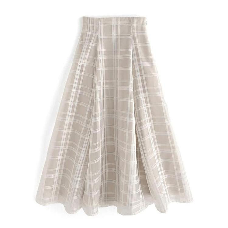 GRL Plaid Flare Skirt Ivory L