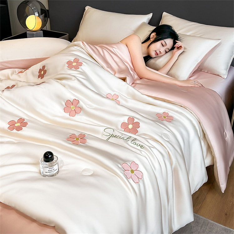Ice Silk Summer Cool Quilt Flower milk pink2.0m