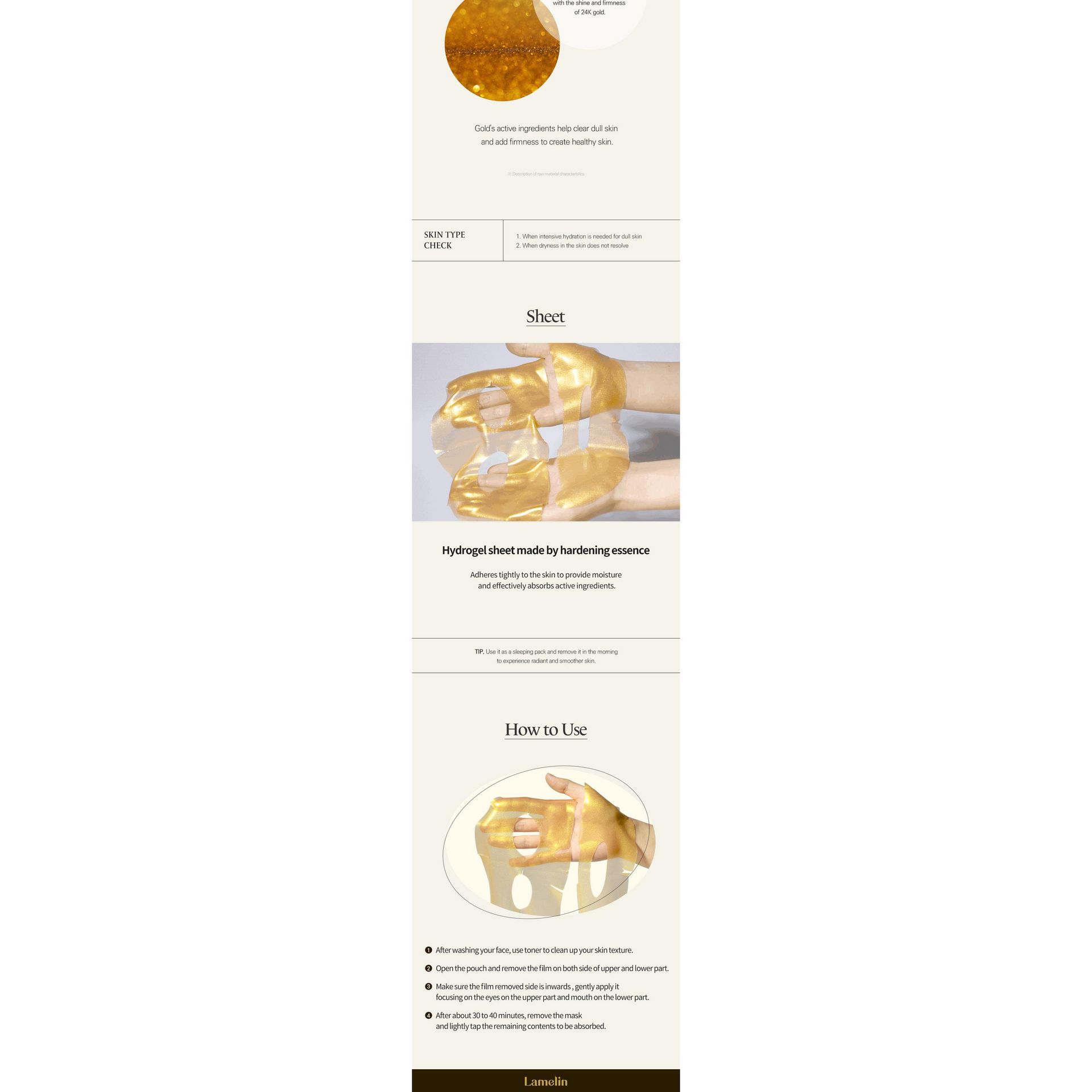 韓国Lamelin 24K GOLD V3 HYDROGEL MASK 30g LAMELIN 24K Gold V3 Hydrogel Mask 30g : Zezeya