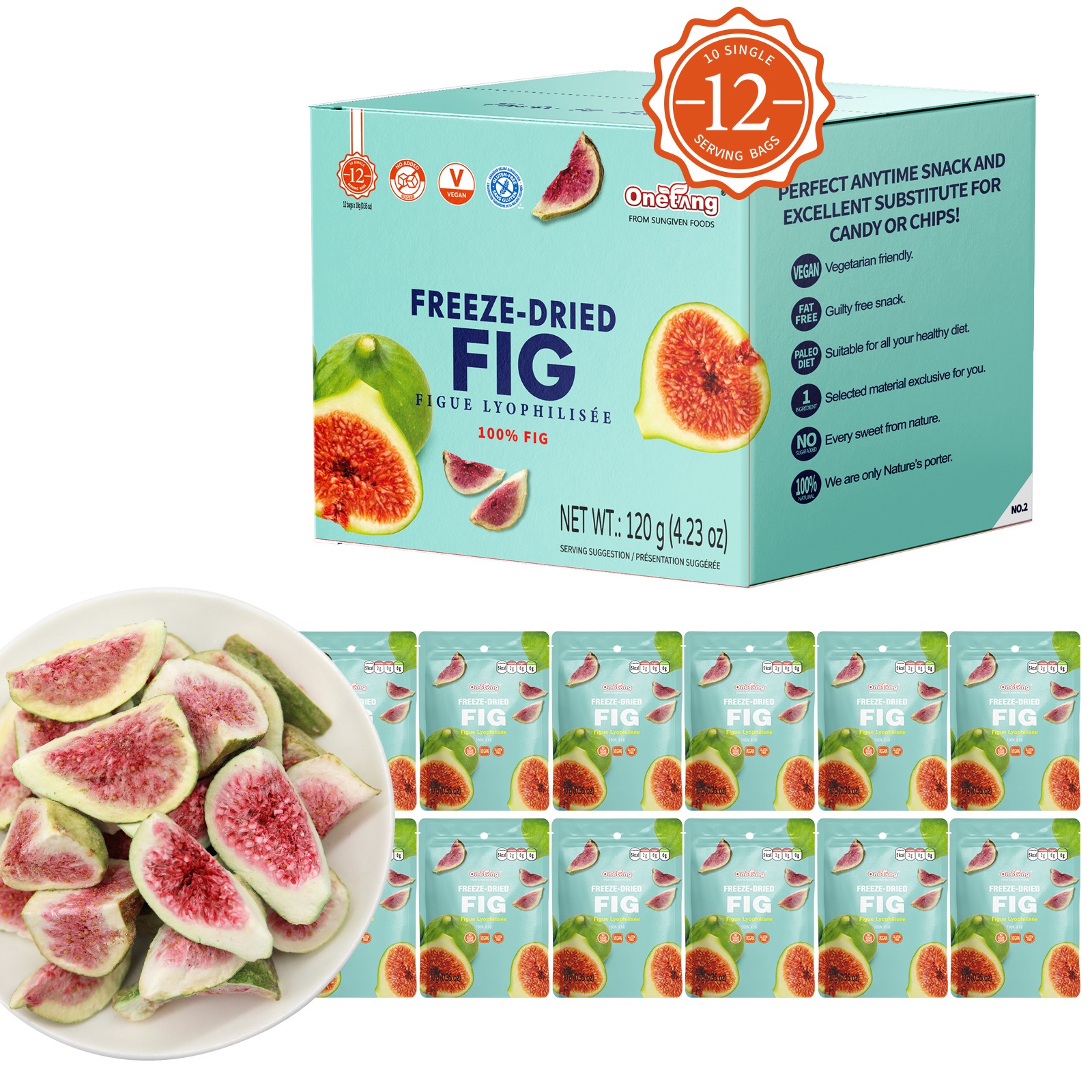 ONETANG Freeze-Dried Fig 12 Packs 120g 4.23 oz