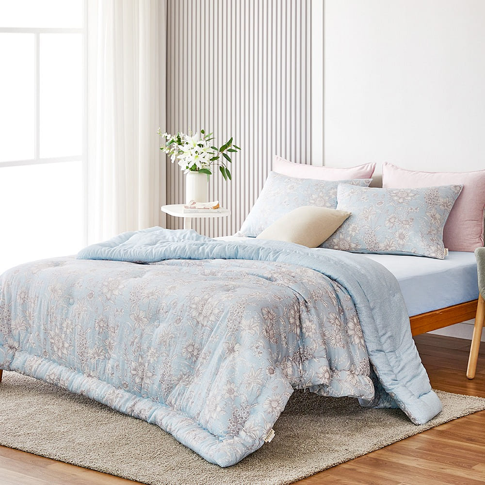 Premium Abigail Hanji Modal Flower Comforter Set - Blue (US Twin) 1 each