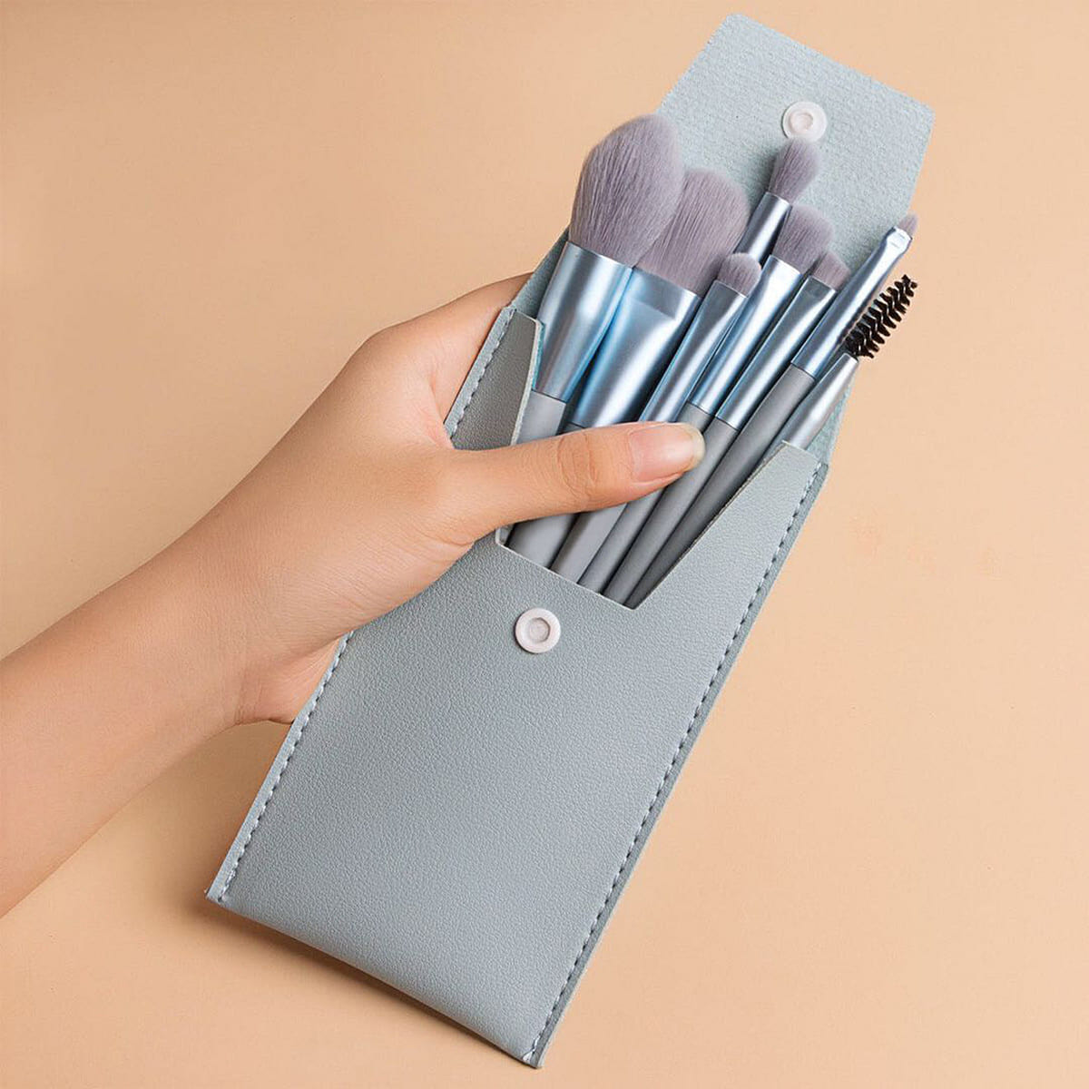 Makeup Brush 8Set Premium super soft for beginner for travel foundation, blue 1 box