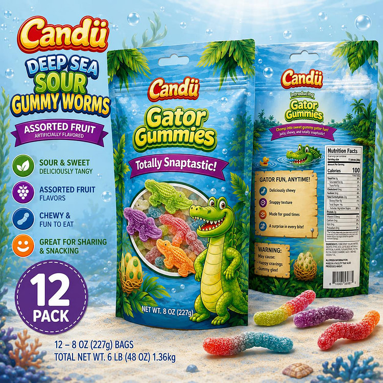 Candu Deep Sea Sour Gummy Worms 8oz 12ct 1 each