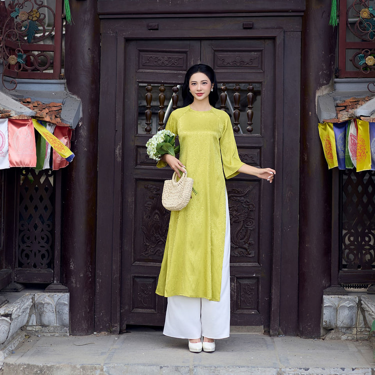 Modern Ao Dai Green Color Size L