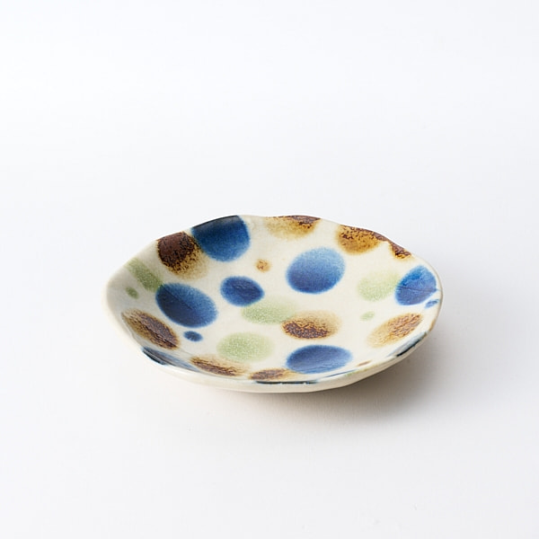 Mino Ware: Đĩa chấm bi Ryukyu Gradient 5 inch, màu xanh dương
