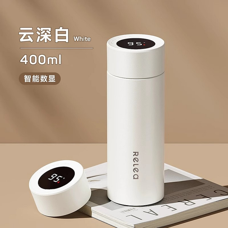 物生物  保温杯2024新款便携泡茶杯316L不锈钢水杯女生男款士杯子 云深白400ML【显温款】 +316茶隔