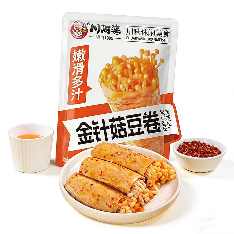 川阿婆金针菇豆卷豆皮包金针菇即食香辣川味 解馋小零 118 克