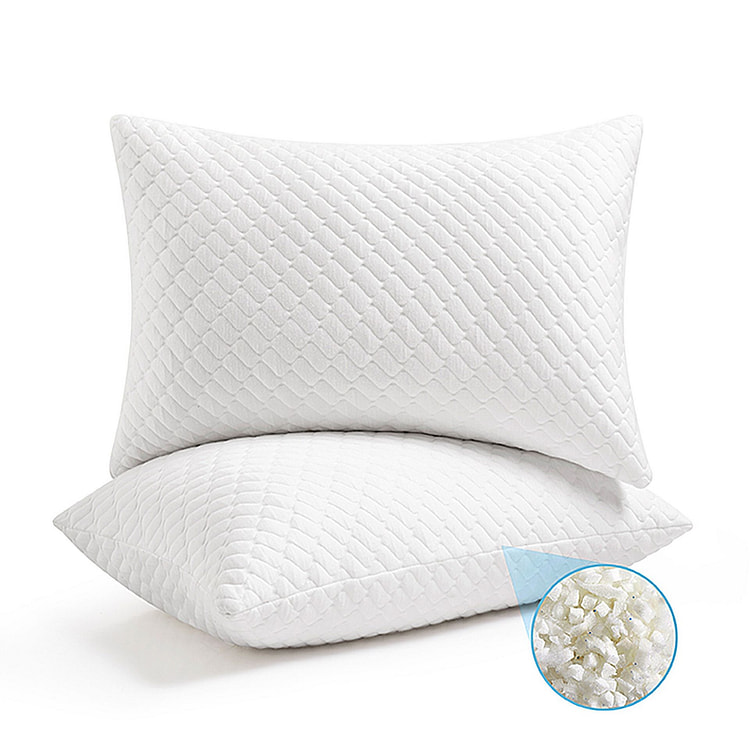 UNIKOME 2 Pack Cooling Bed Pillows Firm Pillow Shredded Memory Foam White K