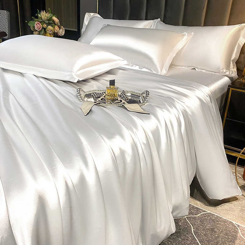 LULLABUY Luxury Mulberry Silk Bedding Set Summit White King Size 2000 g