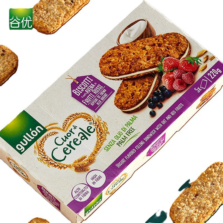 谷优 高膳食纤维低糖谷物饼干（莓果酸奶夹心）1盒 220 克