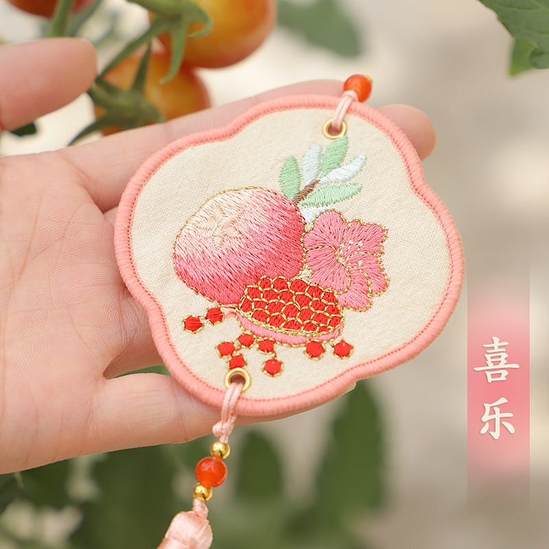 Embroidered Sachet Car Pendant Lucky Bag Festival New Year Ornament-Pink 1 each