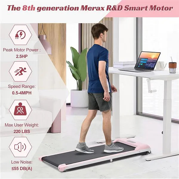 二合一台式电动跑步机2.5HP，带蓝牙APP和扬声器、遥控器、显示器、步行慢跑跑步机、家庭健身房办公室健身器材