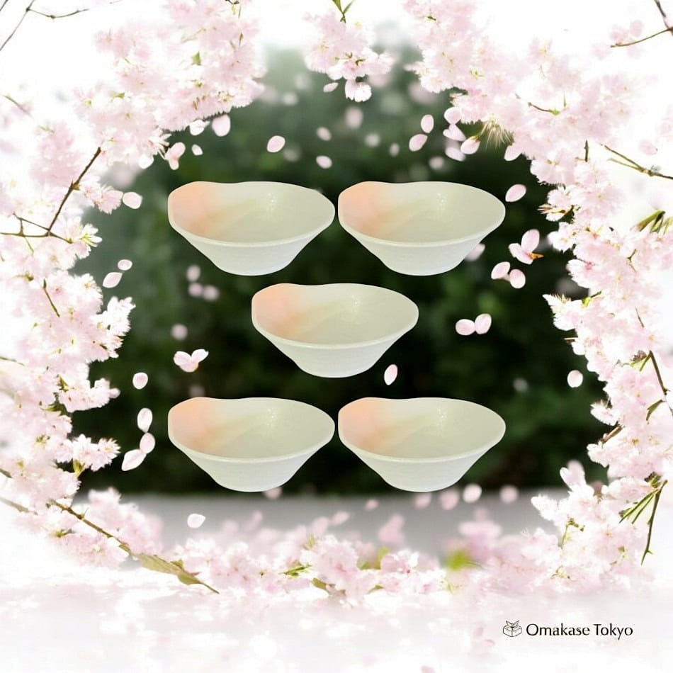 Yamaki Pottery Tonsui Minoyaki Plates Pink 5 Sets 850 กรัม