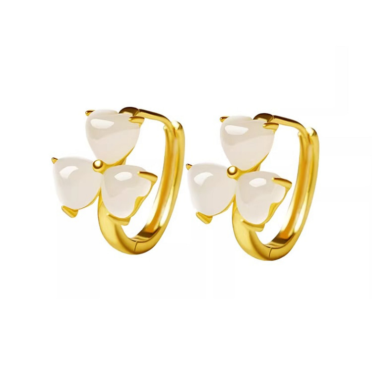 宫里上新 和田玉耳饰玉石耳钉福叶三生14*12mm 1 盒