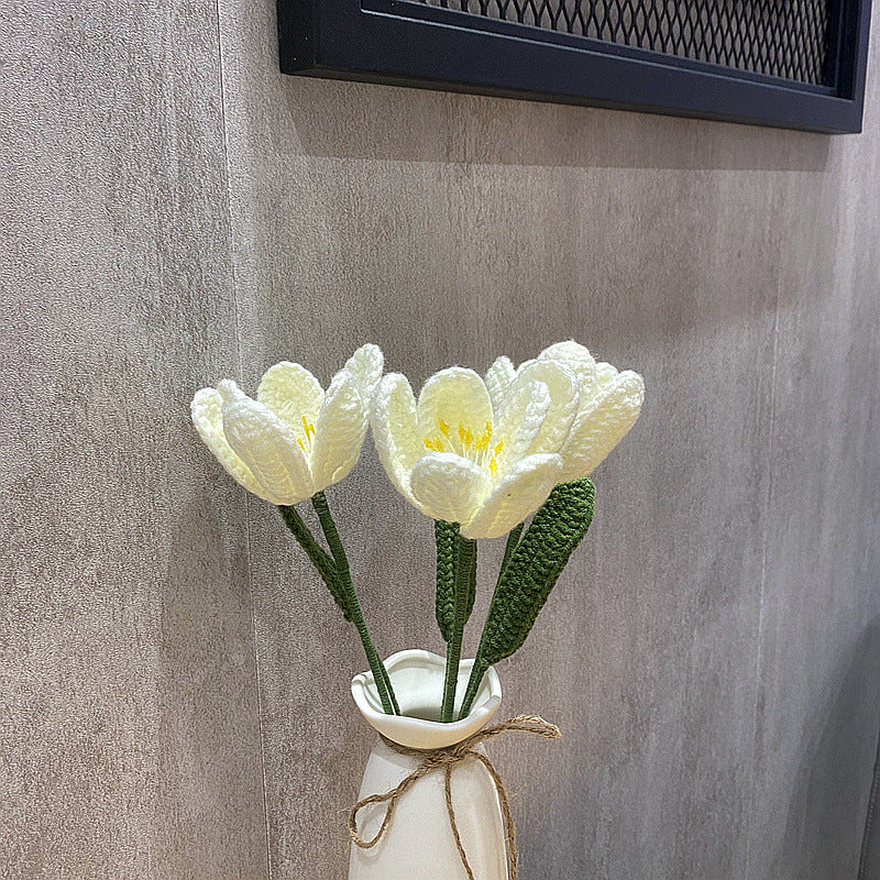 Handmade DIY Gradient Rose Handheld Bouquet – Blooming White Tulip Single Stem 1 each