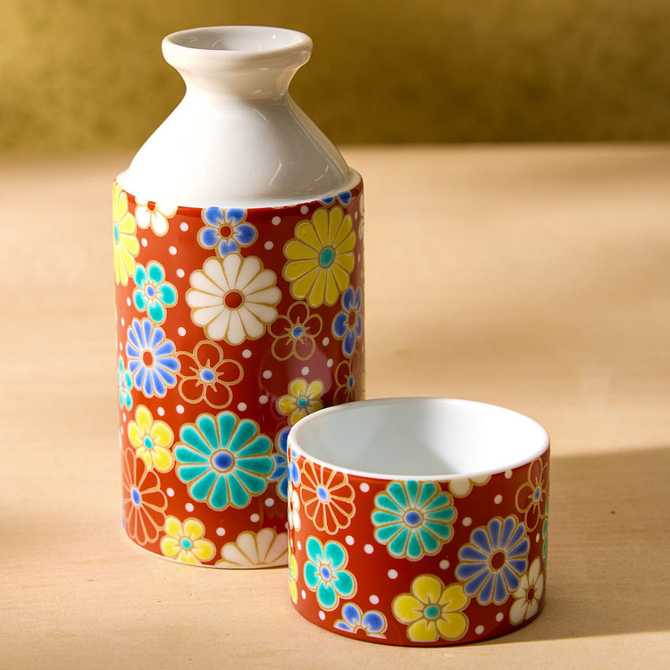 Kutani Ware Sake Set (Flowers)