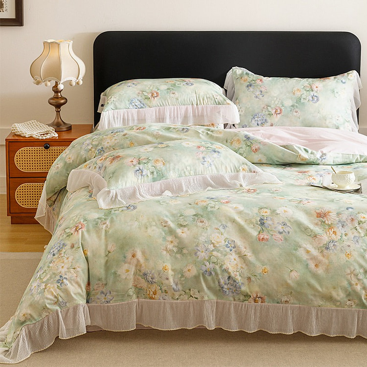 Green Oil Painting Floral BeddingSet Oversized 1 each