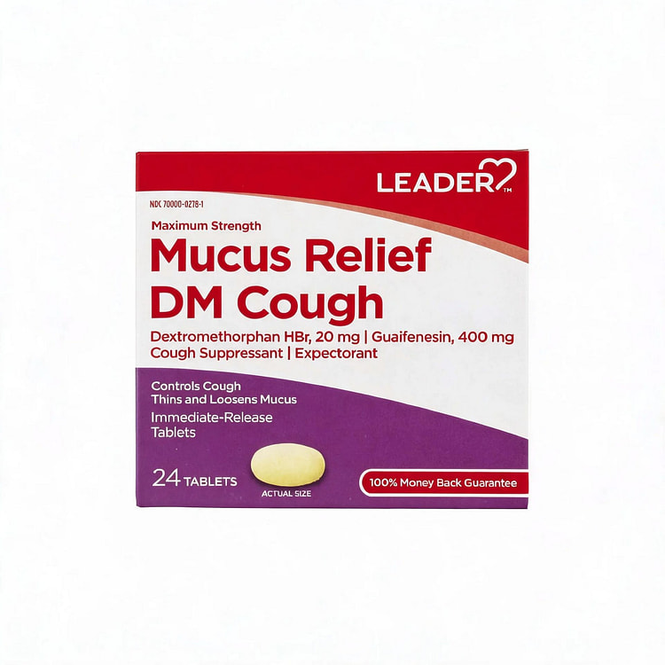 Leader Mucus Relief DM Maximum Strength 24 Tablets 7.99 box