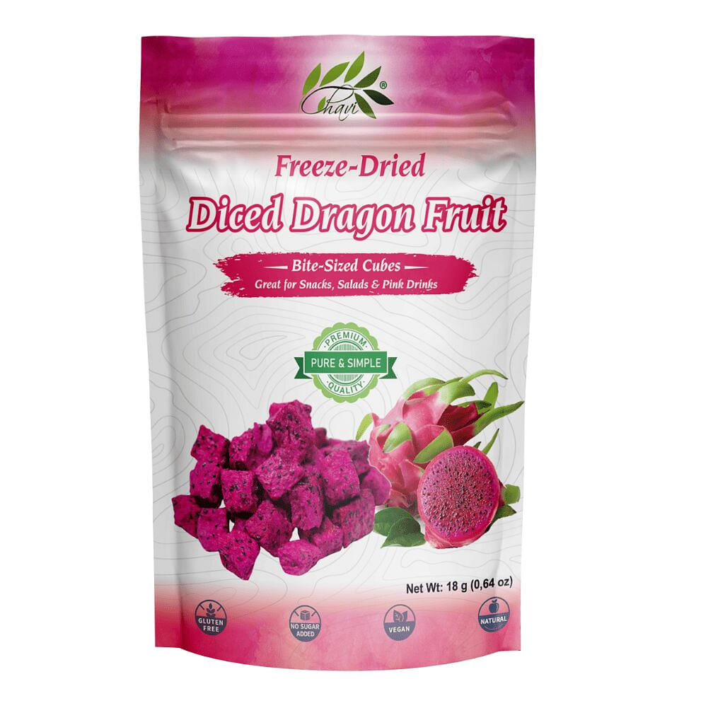 CHAVI Freeze-Dried Diced Dragon Fruit Snack – 2 Oz 2 oz