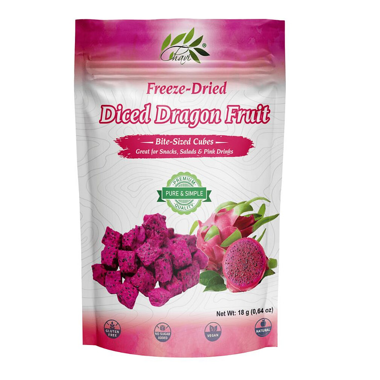 CHAVI Freeze-Dried Diced Dragon Fruit Snack - 2 Oz 2 oz