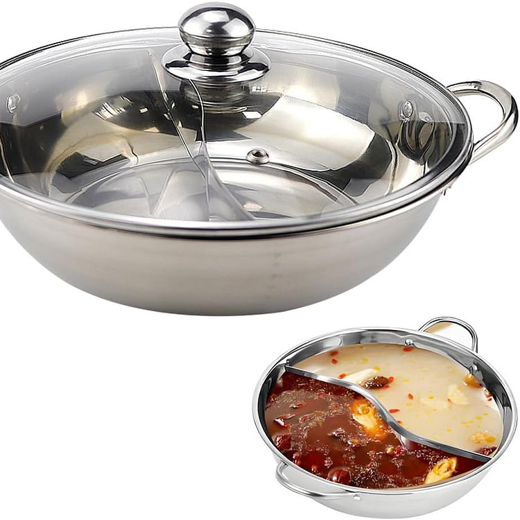 Stainless Steel Divided Hot Pot, 11 Inch Double 1 count