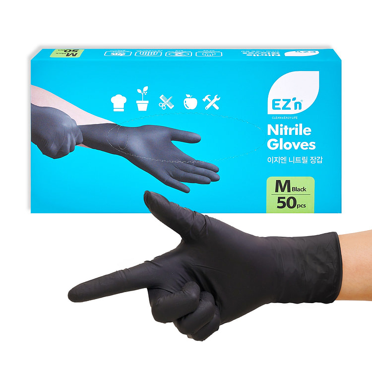[EZ'n] 韩国高性价比黑色丁腈手套50只 中号 1 份