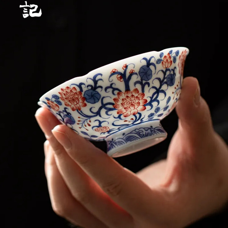 兮元记青花釉里红茶杯陶瓷品茗杯主人杯单杯个人专用 1 份