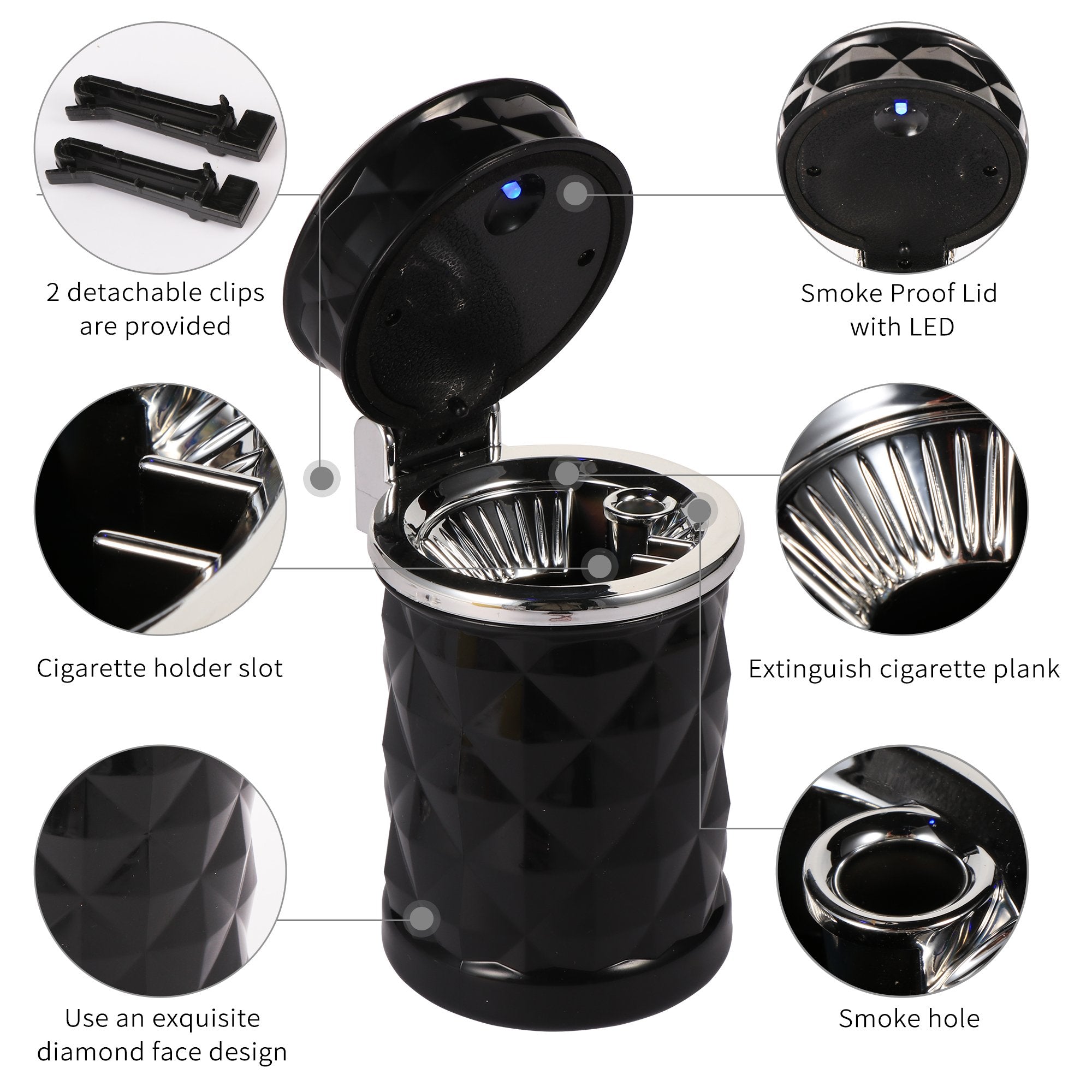 Get STOP ONE Car Ashtray, Portable Ashtray, CA-421 Auto Ash Tray with Lid  and Led, Black Black Delivered