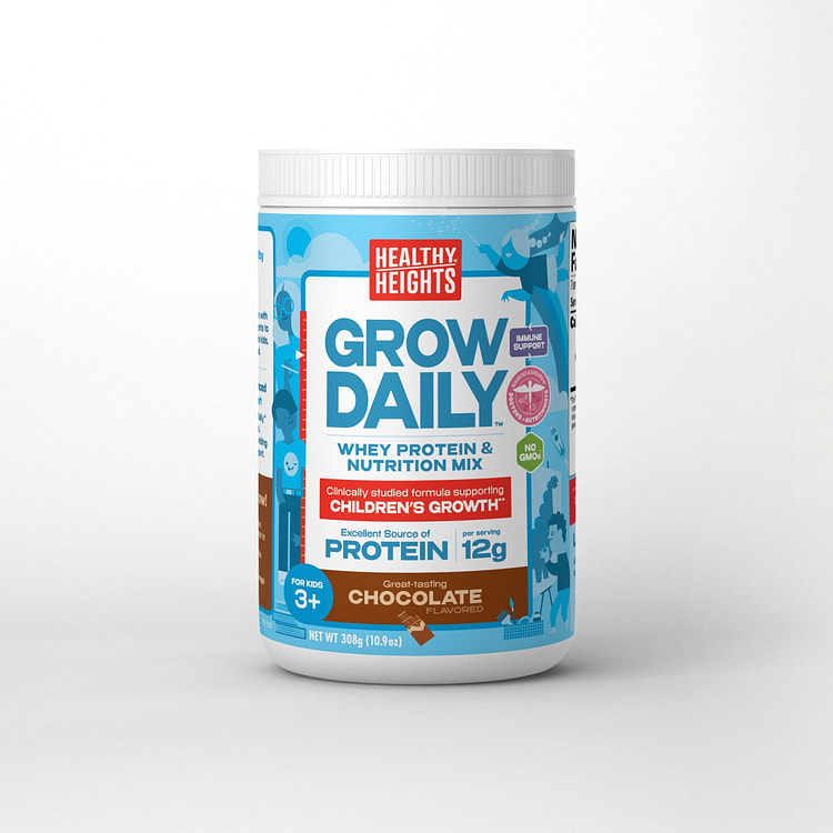 Healthy Heights Grow Daily 3+ Shake Mix Powder, 12g Protein , Chocolate