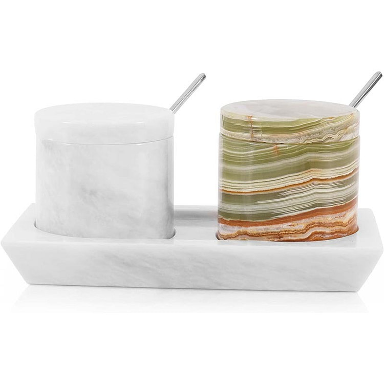 Marble Salt Cellar White & Green - Elegant Storage 1 each