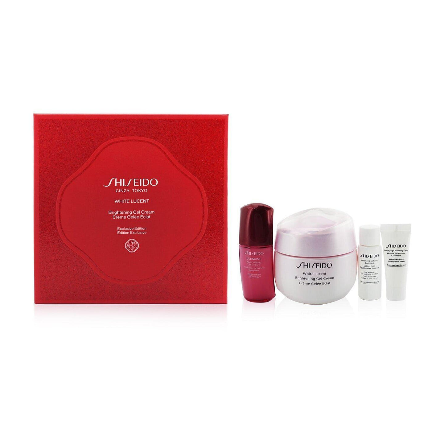 Shiseido White Lucent Holiday Set: Gel Cream ml + Cleansing Foam ml + Softener Enriched ml + Ultimune Concentrate ml 4pcs 4 each