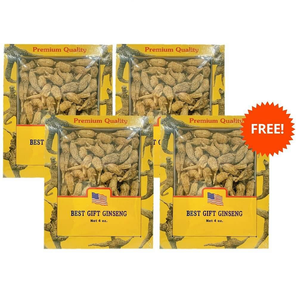 3 X Premium American Ginseng Root Small Pearl (4 oz.) + 1 Box Free 4 count