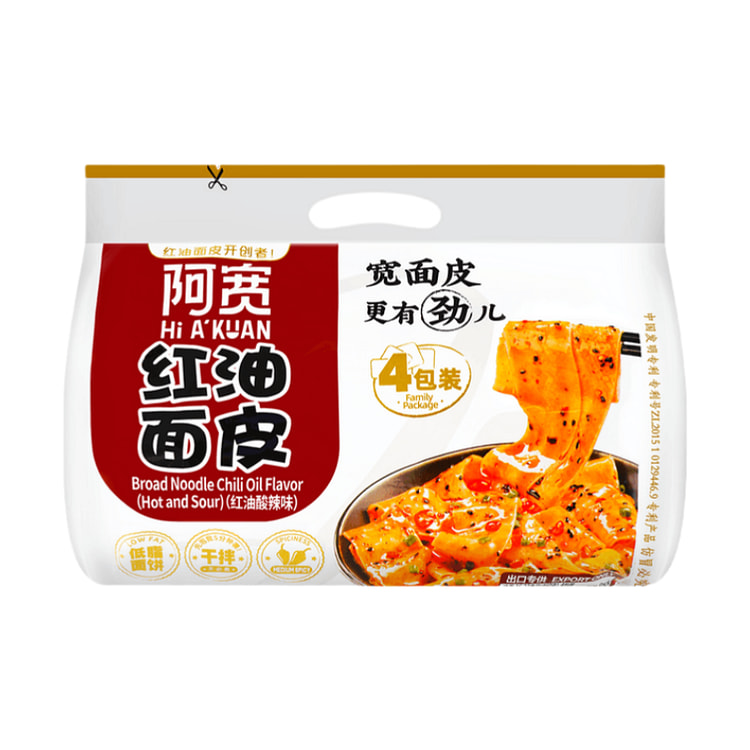 【中国直邮】阿宽 干拌红油面皮 酸辣味 4包入