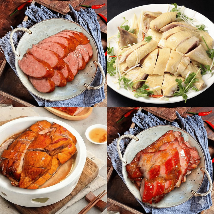 六福四菜套餐 烧鸭+红肠+贵妃鸡+黑金叉烧 1 份