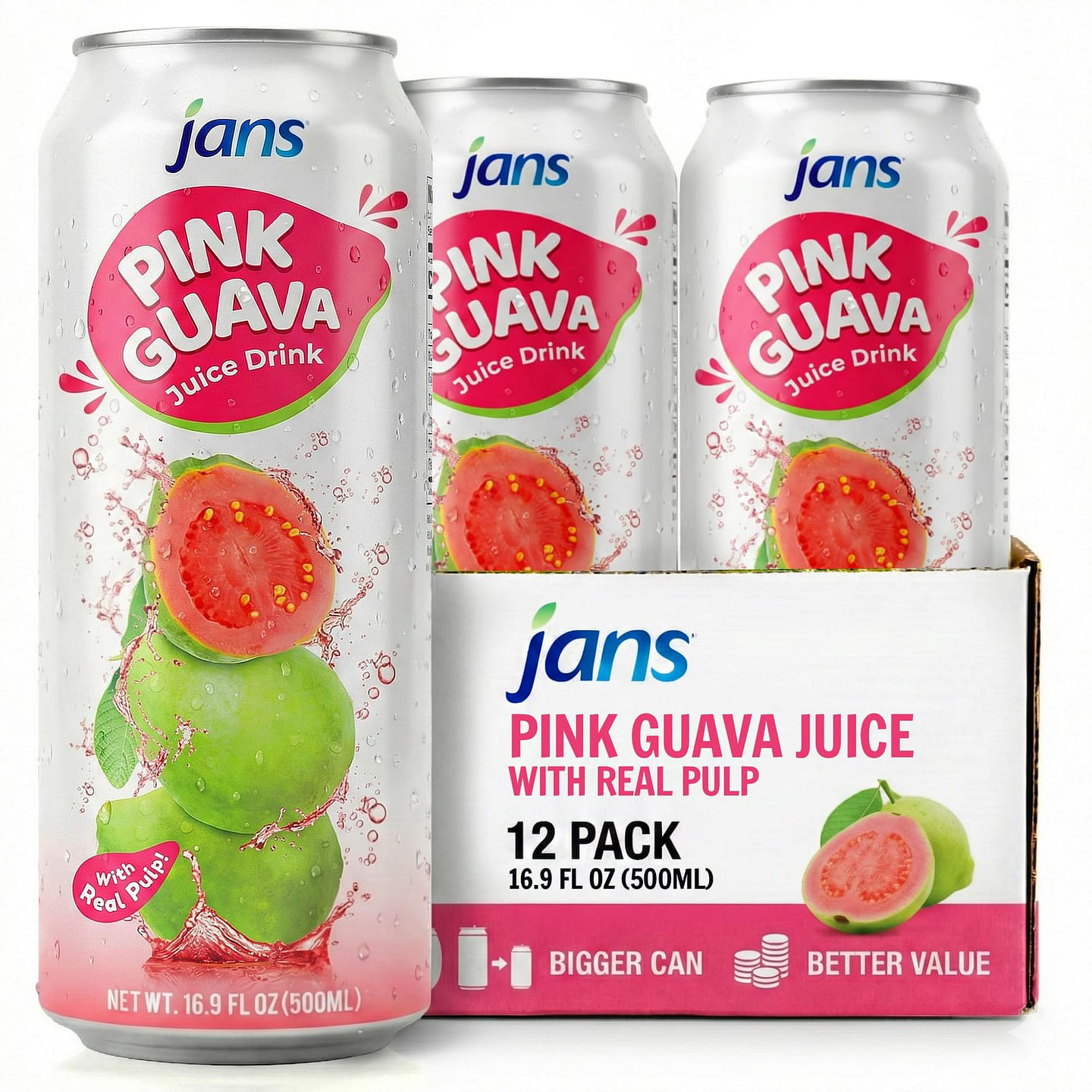 Jans – Pink Guava Juice with Pulp Pack of 12 16.9 fl.oz*12 pack