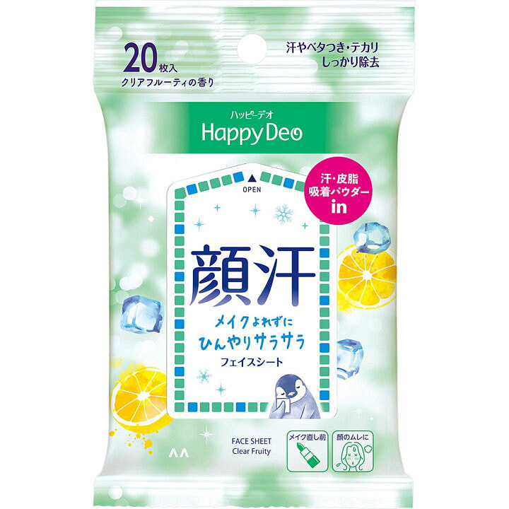 happy deo脸部凉感止汗湿巾 20片 柠檬味 20 个