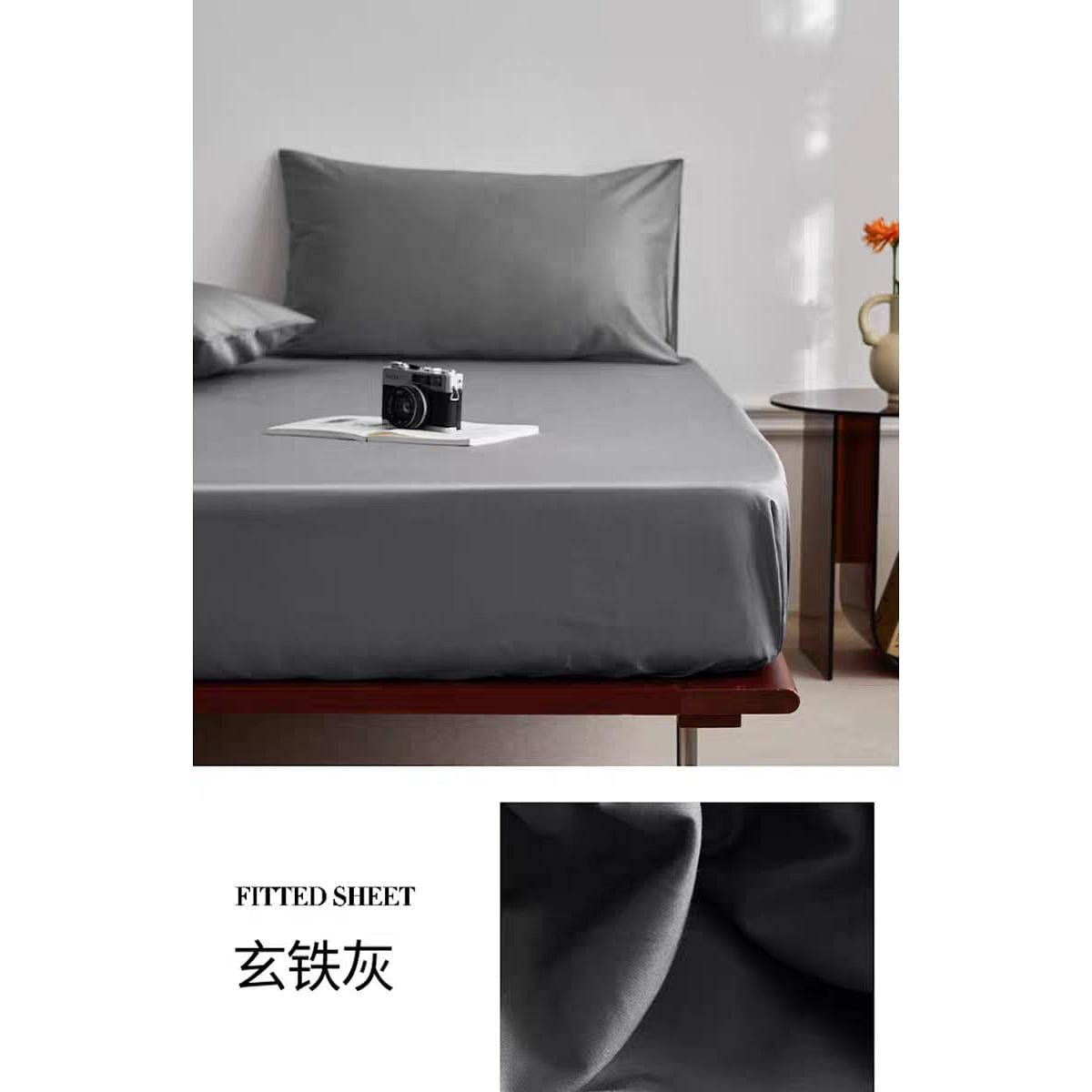 [Sleeplus] Cotton Fitted Sheet iron grey Queensize 1 each